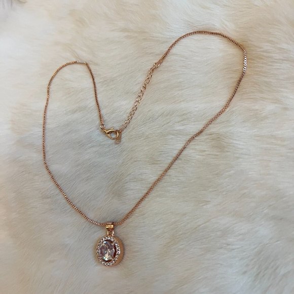 STunning Rose Gold Tone Round Crystal Rhinestone Pendant  18" Necklace 12450 - Picture 6 of 7